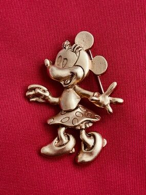 Vintage Disney Store Brushed Gold Tone  Moveable 3D Minnie Mouse Brooch Pin